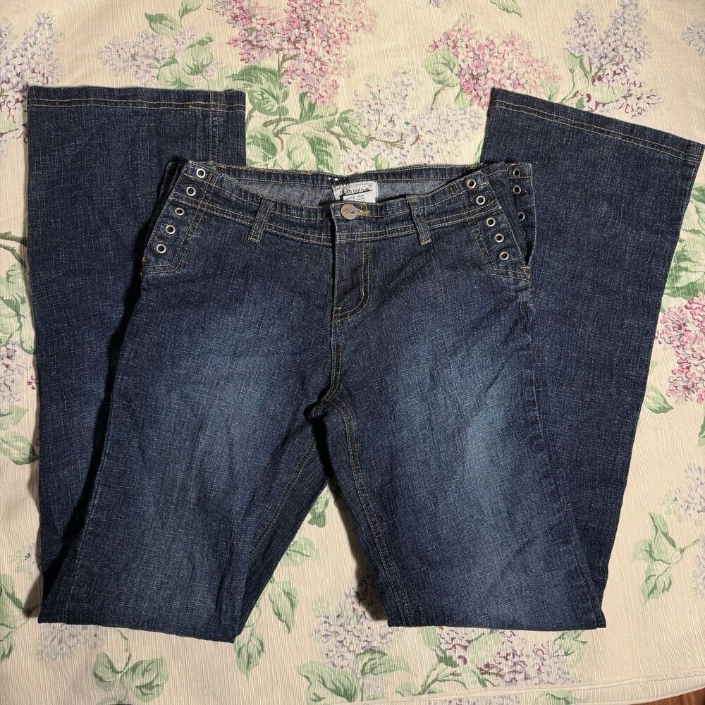 Urban Outpost Juniors Blue Bootcut Denim Jeans Embroidered Grommet